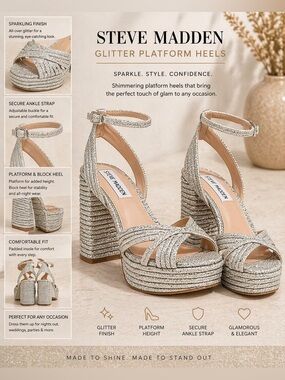 Steve Madden Laurel Silver Glitter Platform Heels - Women size 11- worn once